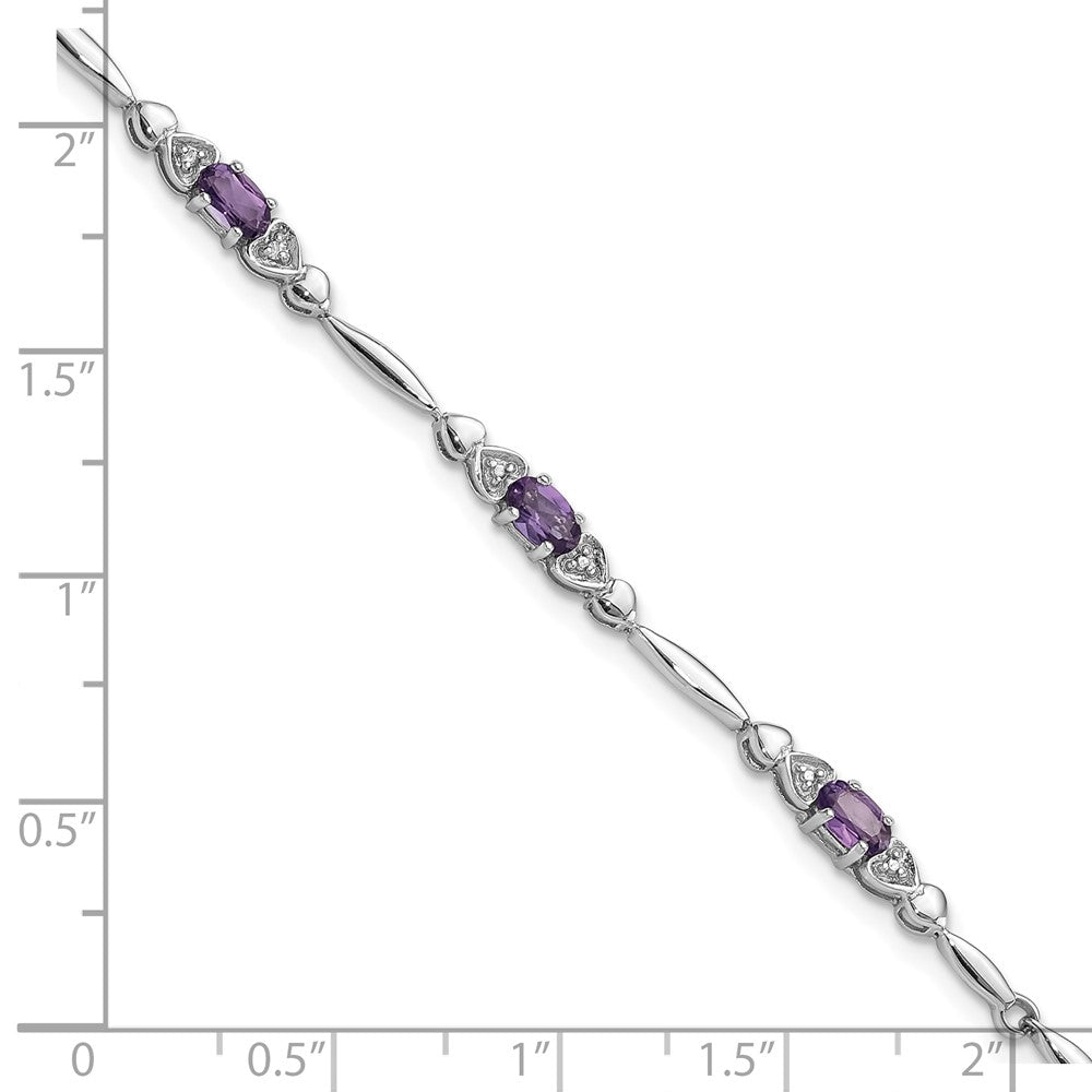 SS Rhodium-plated Amethyst and Diamond Heart 7.5in Bracelet