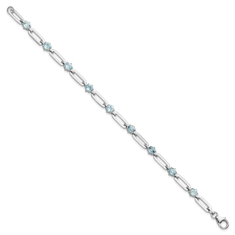 SS Rhod-plated 5mm 3.78BT Blue Topaz Paperclip Chain Bracelet