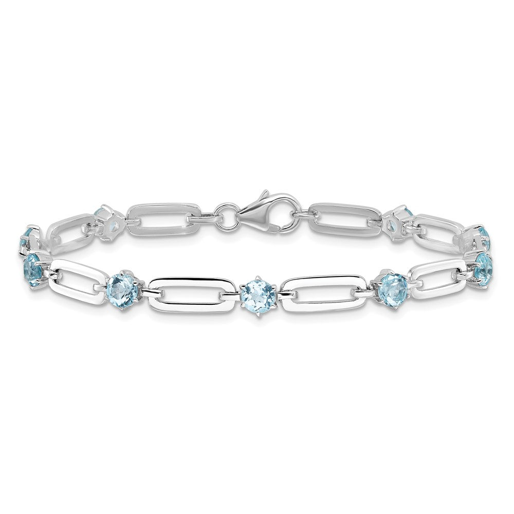SS Rhod-plated 5mm 3.78BT Blue Topaz Paperclip Chain Bracelet