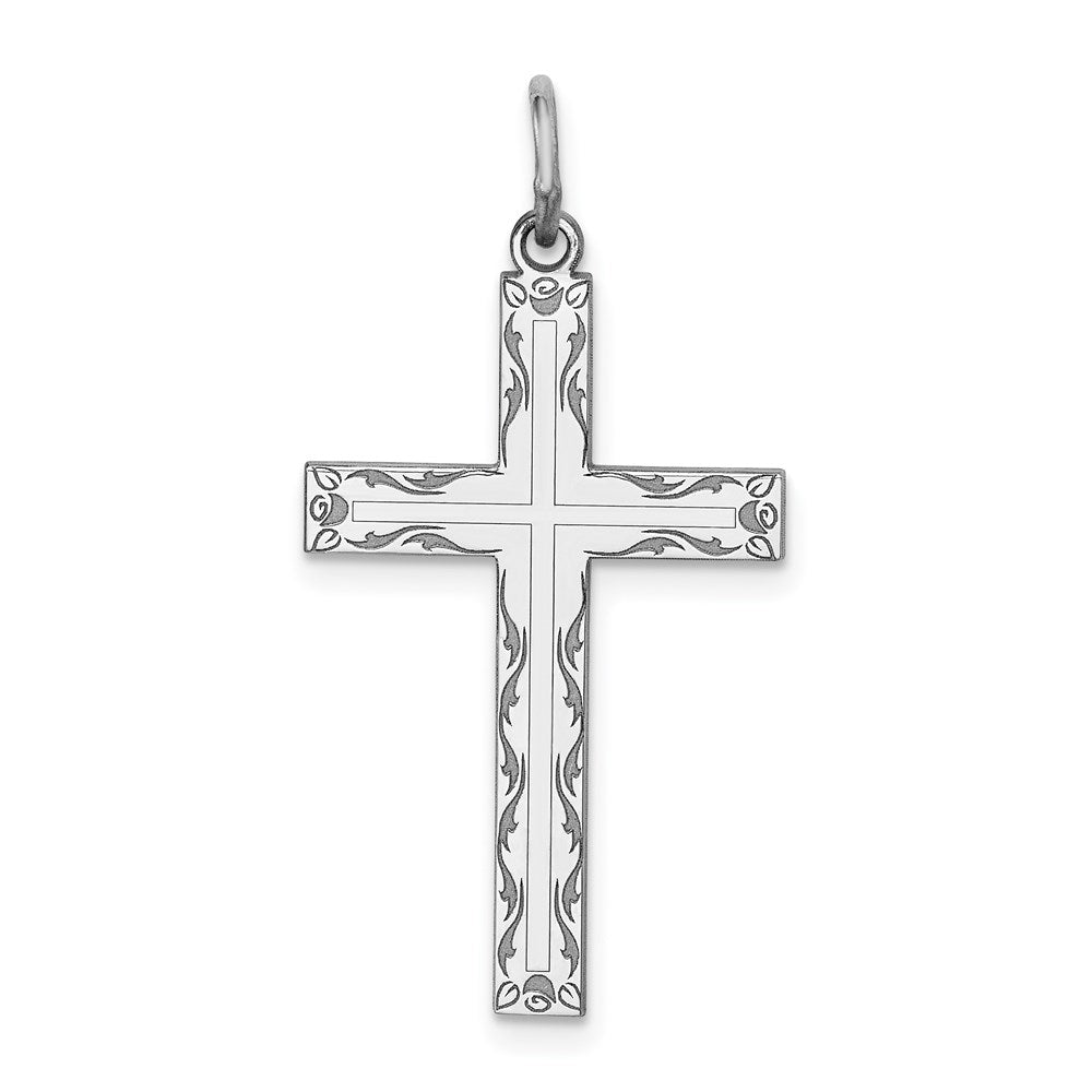 Sterling Silver Rhodium-plated Laser Cut Cross Pendant