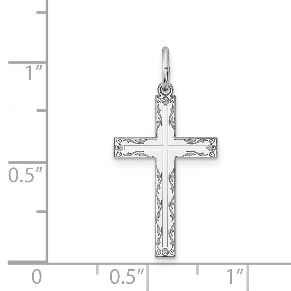 Sterling Silver Rhodium-plated Laser Cut Cross Pendant