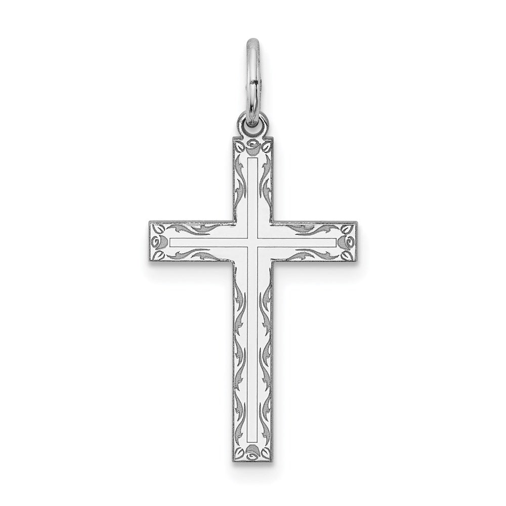 Sterling Silver Rhodium-plated Laser Cut Cross Pendant