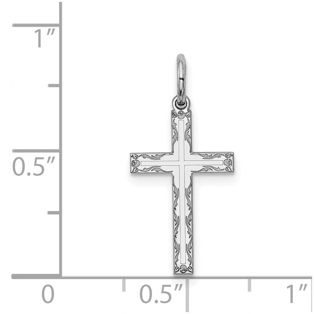 Sterling Silver Rhodium-plated Laser Cut Cross Charm