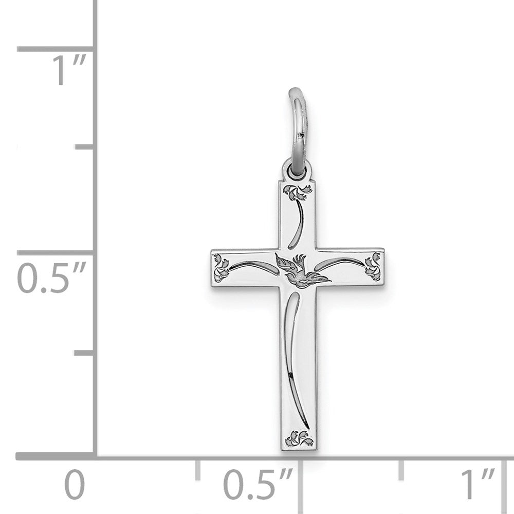 Sterling Silver Rhodium-plated Laser Cut Cross Charm