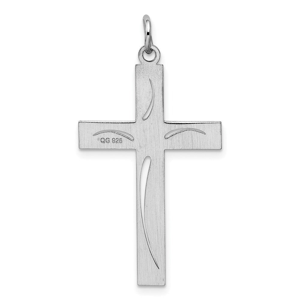 Sterling Silver Rhodium-plated Laser Cut Cross Pendant