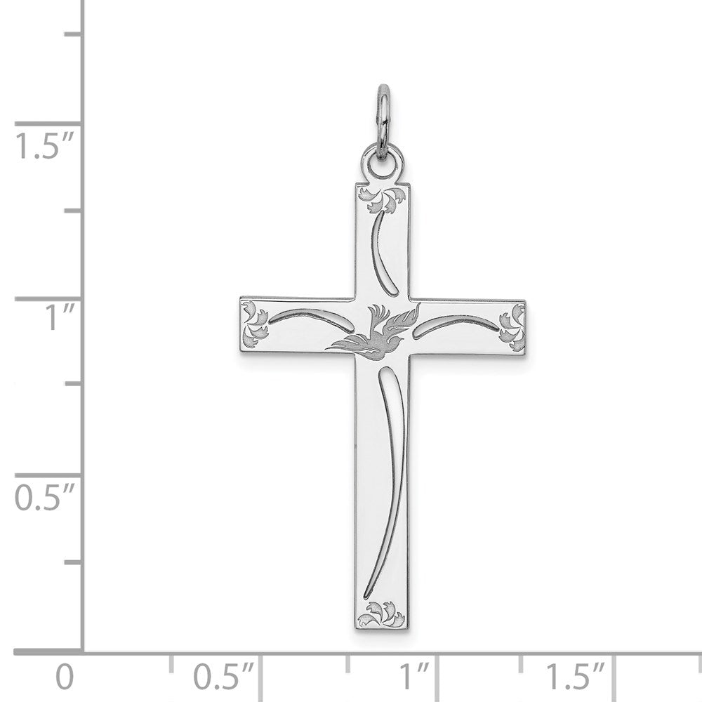 Sterling Silver Rhodium-plated Laser Cut Cross Pendant