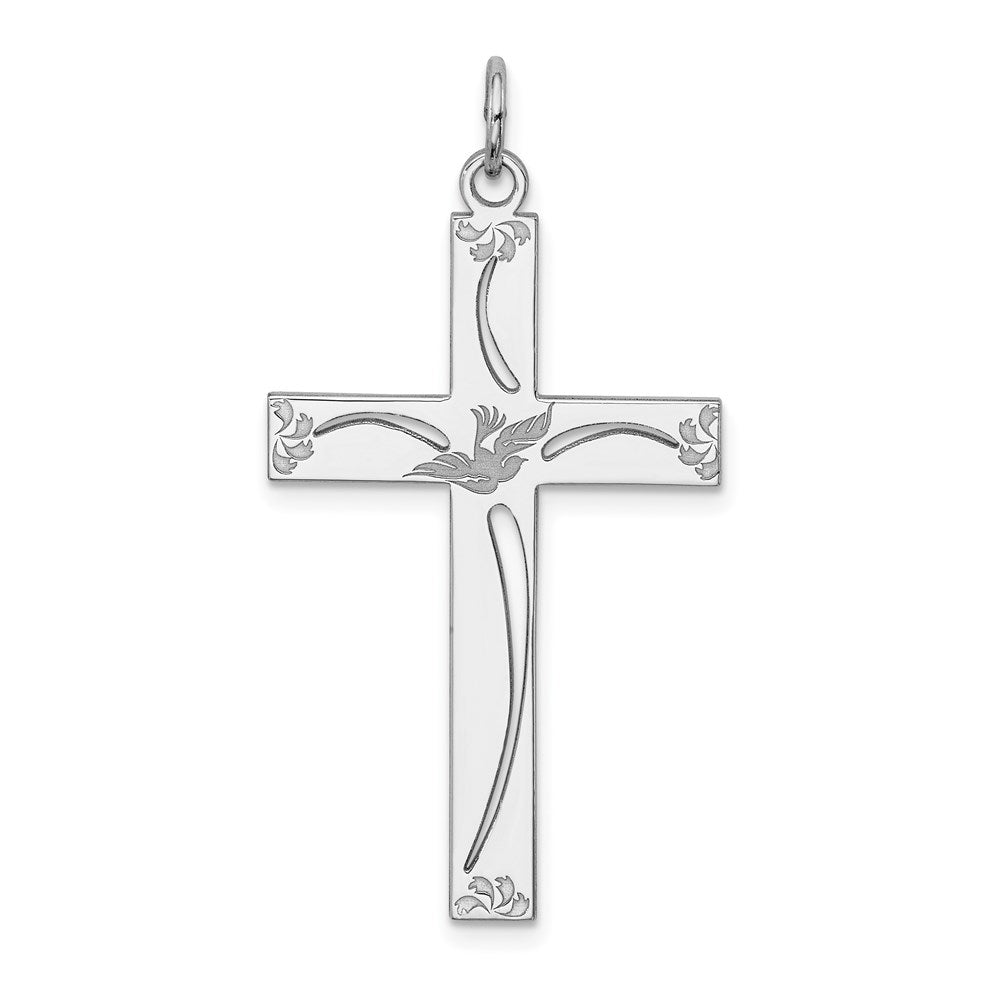 Sterling Silver Rhodium-plated Laser Cut Cross Pendant