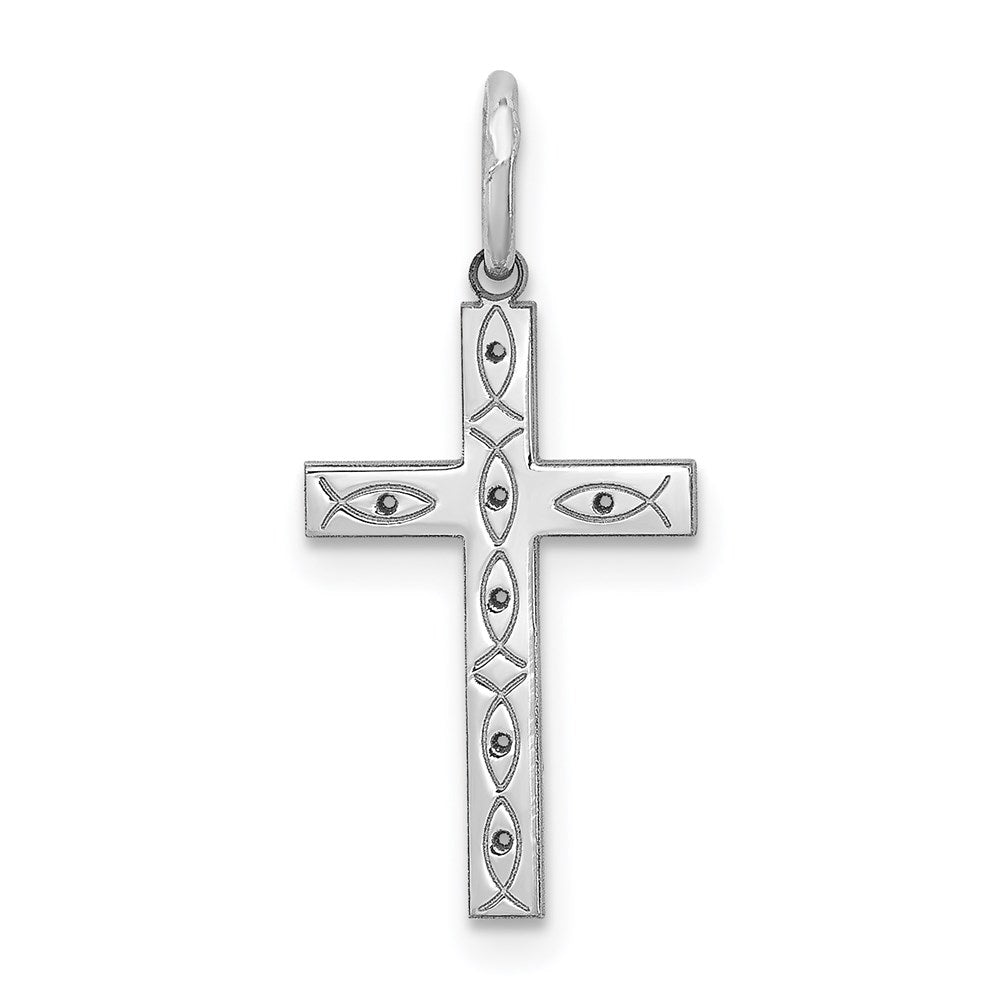Sterling Silver Rhodium-plated Laser Cut Cross Pendant