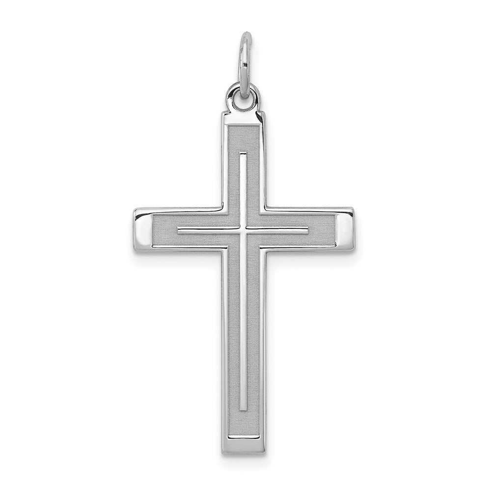 Sterling Silver Rhodium-plated Laser Cut Cross Pendant