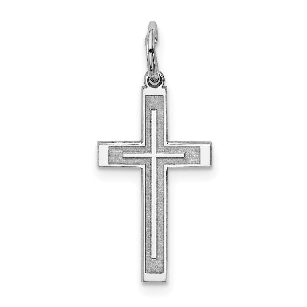 Sterling Silver Rhodium-plated Laser Cut Cross Charm
