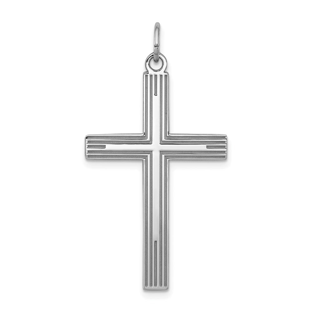 Sterling Silver Rhodium-plated Laser Cut Cross Pendant