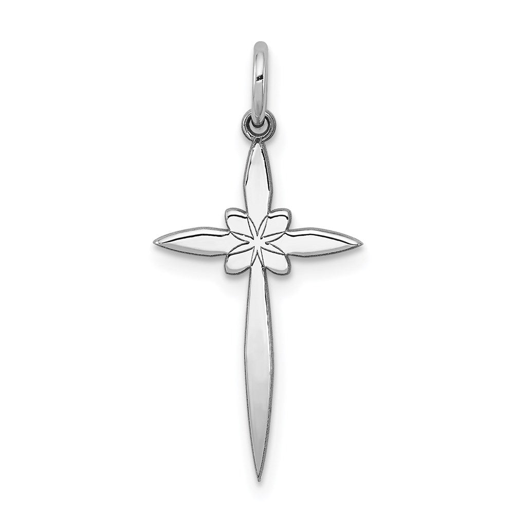 Sterling Silver Rhodium-plated Laser Cut Cross Pendant