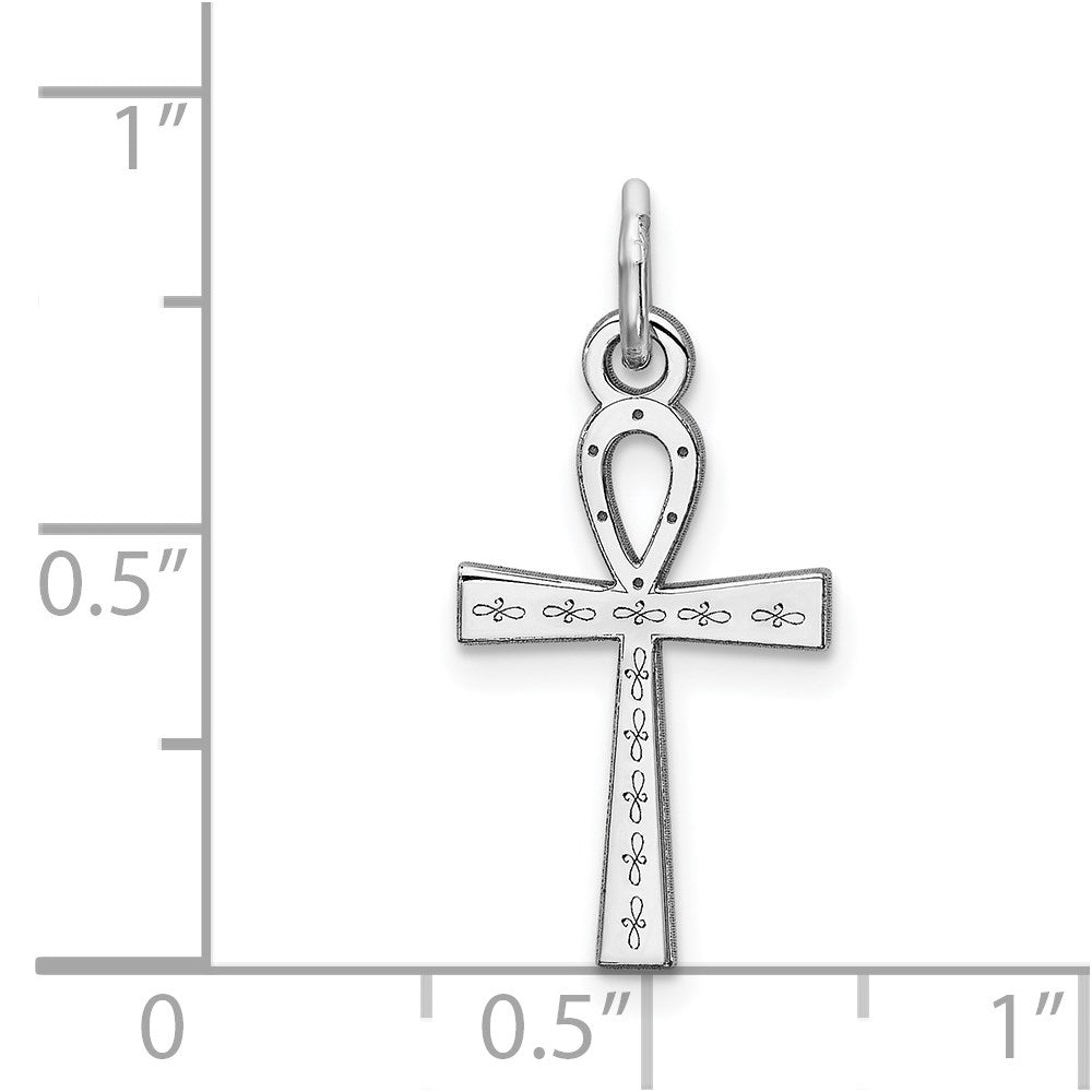 Sterling Silver Rhodium-plated Laser Cut Cross Charm