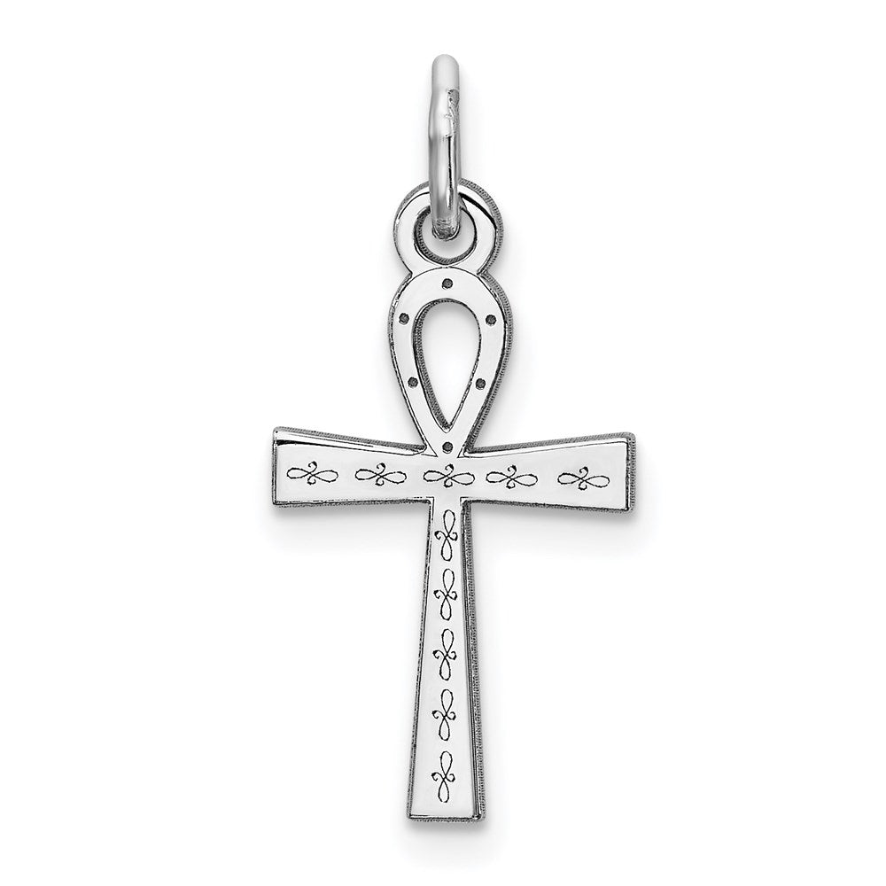 Sterling Silver Rhodium-plated Laser Cut Cross Charm