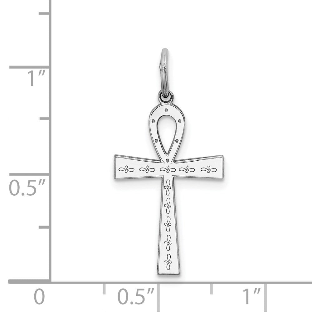 Sterling Silver Rhodium-plated Laser Cut Cross Pendant