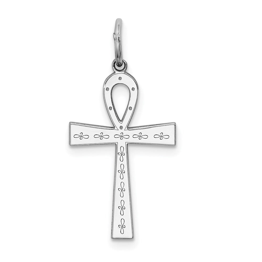 Sterling Silver Rhodium-plated Laser Cut Cross Pendant