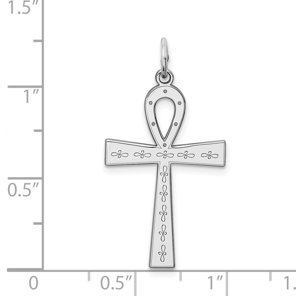 Sterling Silver Rhodium-plated Laser Cut Cross Pendant