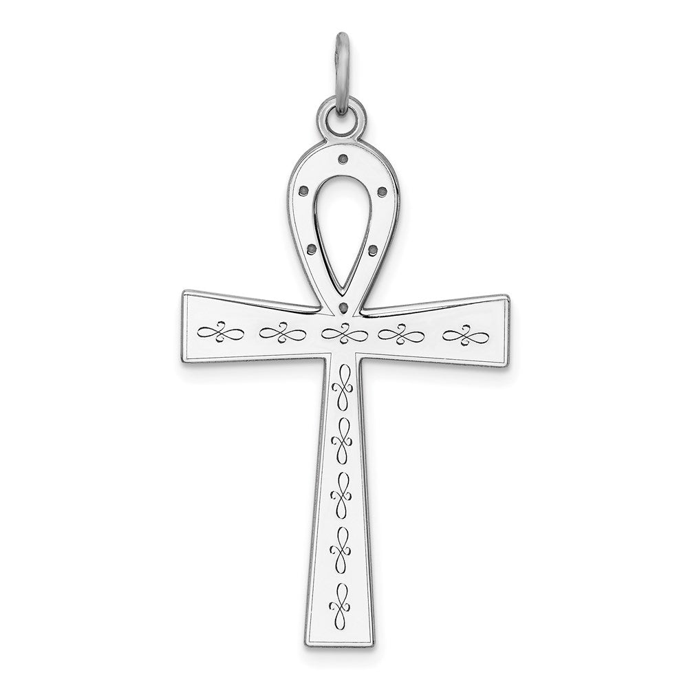 Sterling Silver Rhodium-plated Laser Cut Cross Pendant