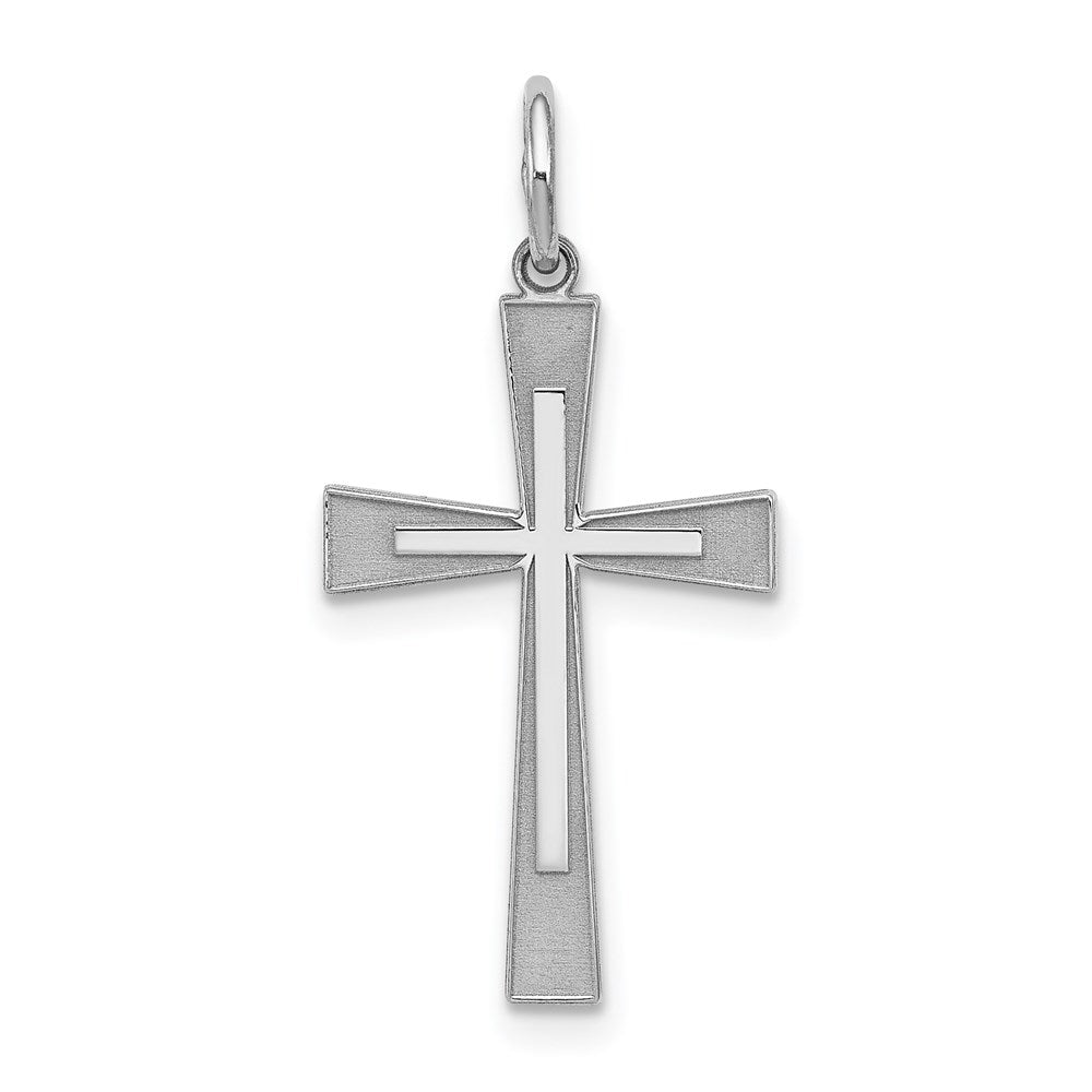 Sterling Silver Rhodium-plated Laser Cut Cross Pendant