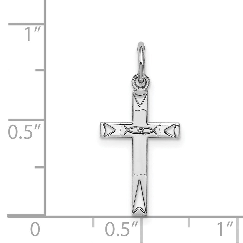 Sterling Silver Rhodium-plated Laser Cut Cross Charm