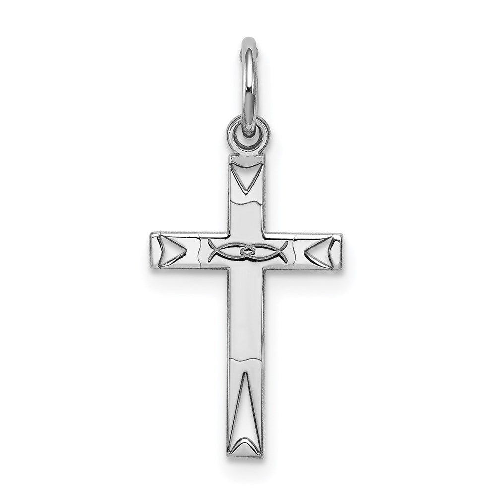 Sterling Silver Rhodium-plated Laser Cut Cross Charm
