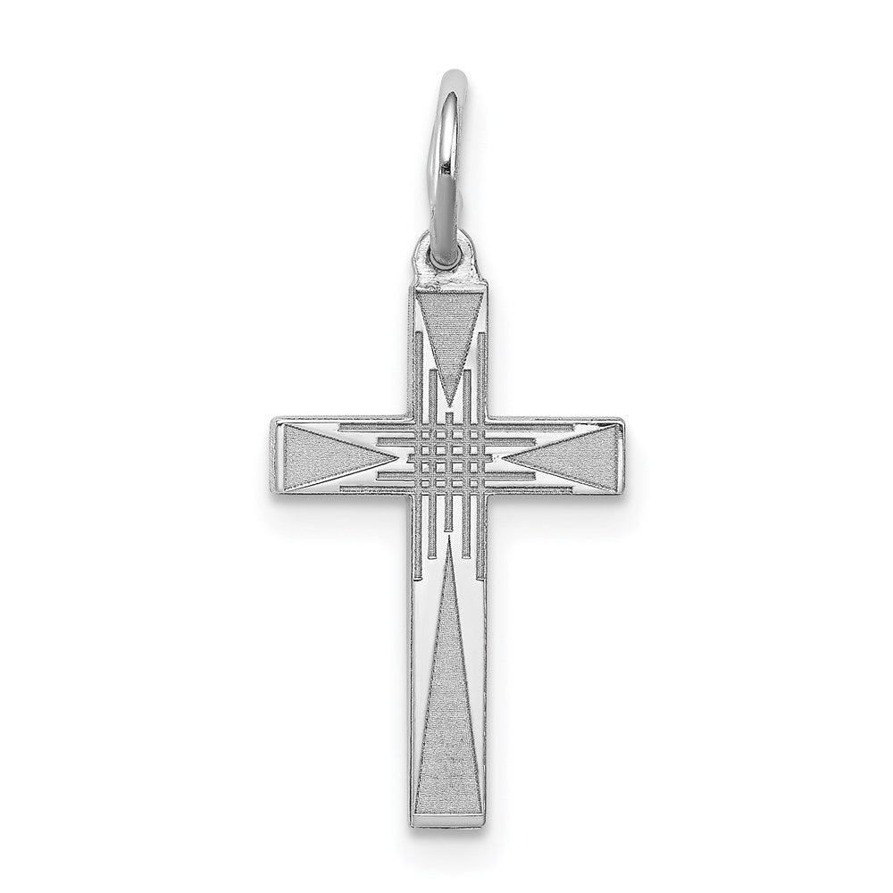 Sterling Silver Rhodium-plated Laser Cut Cross Charm