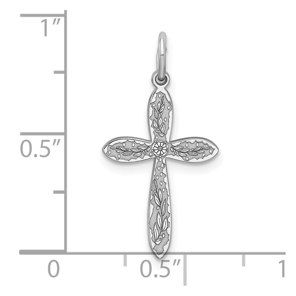 Sterling Silver Rhodium-plated Laser Cut Cross Pendant