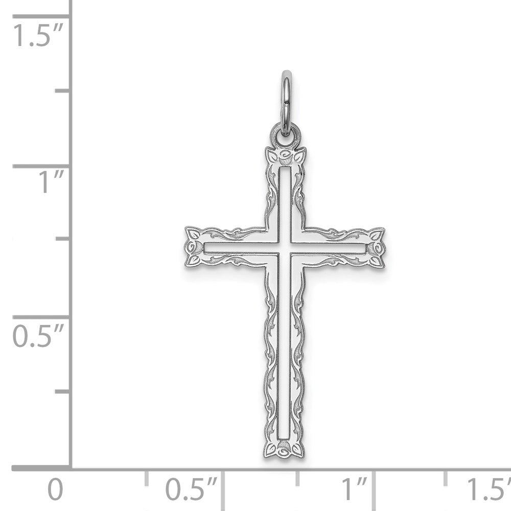Sterling Silver Rhodium-plated Laser Cut Cross Pendant