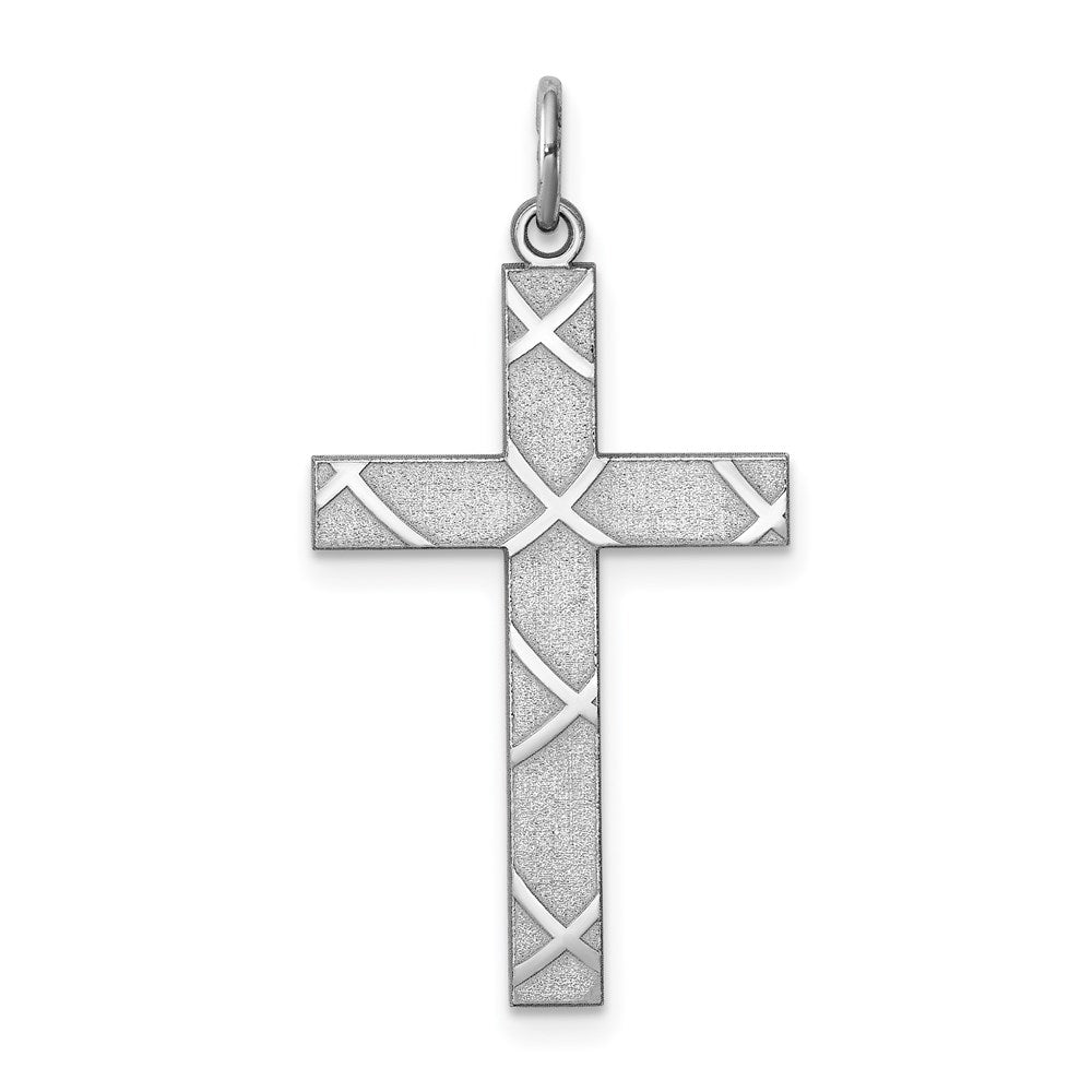 Sterling Silver Rhodium-plated Laser Cut Cross Pendant