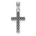 Sterling Silver Rhodium-plated Black Enameled Cross Hatch Cross Charm