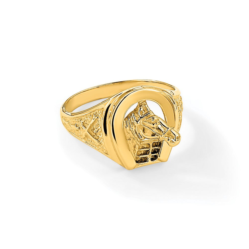 14k Polished Horseshoe with Horse in Center Ring