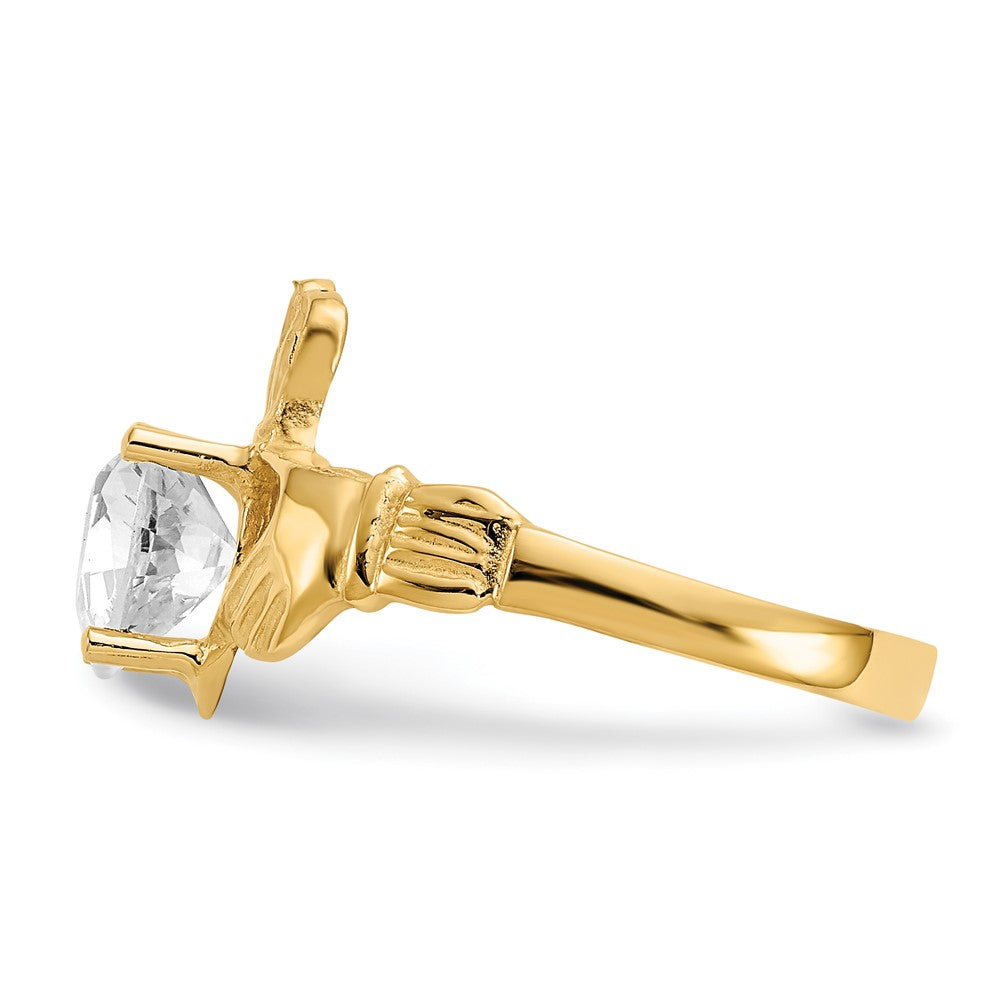 14k April CZ Birthstone Claddagh Ring