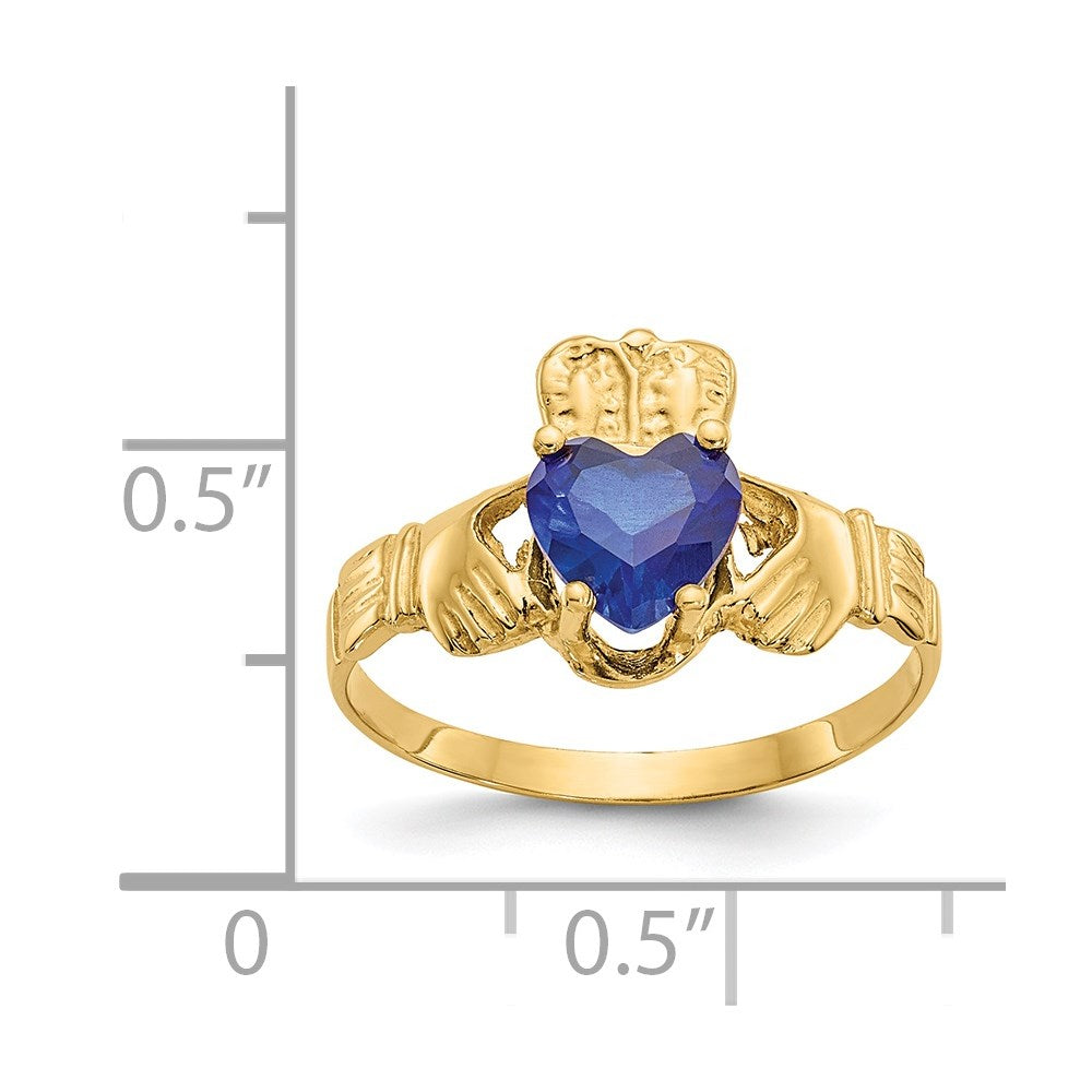 14k September CZ Birthstone Claddagh Ring