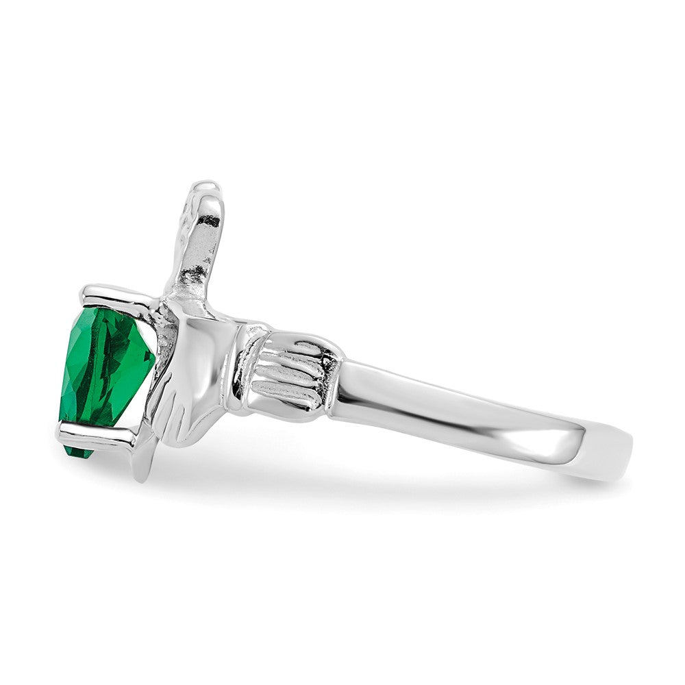 14k White Gold May CZ Birthstone Claddagh Ring