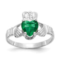 14k White Gold May CZ Birthstone Claddagh Ring