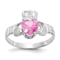 14k White Gold October CZ Birthstone Claddagh Ring