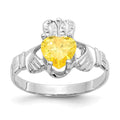 14k White Gold November CZ Birthstone Claddagh Ring