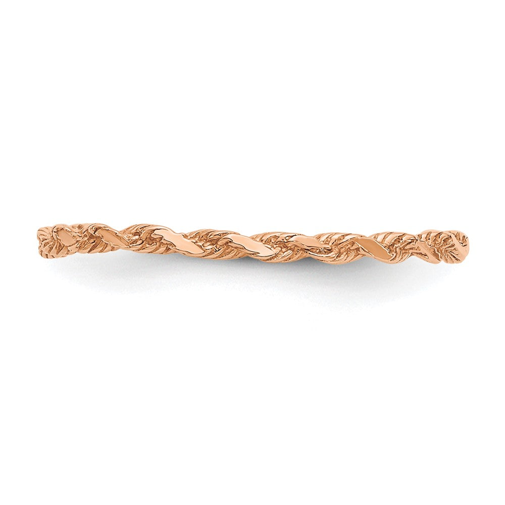 14K Rose Gold Diamond-cut Textured Rope Band Ring
