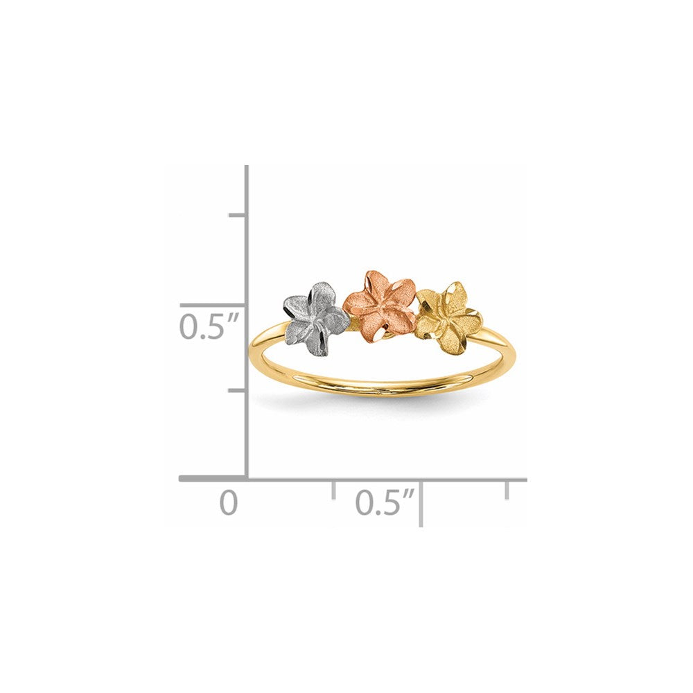 14k Two-tone w/White Rhodium Polished and Satin 3 Flower Ring