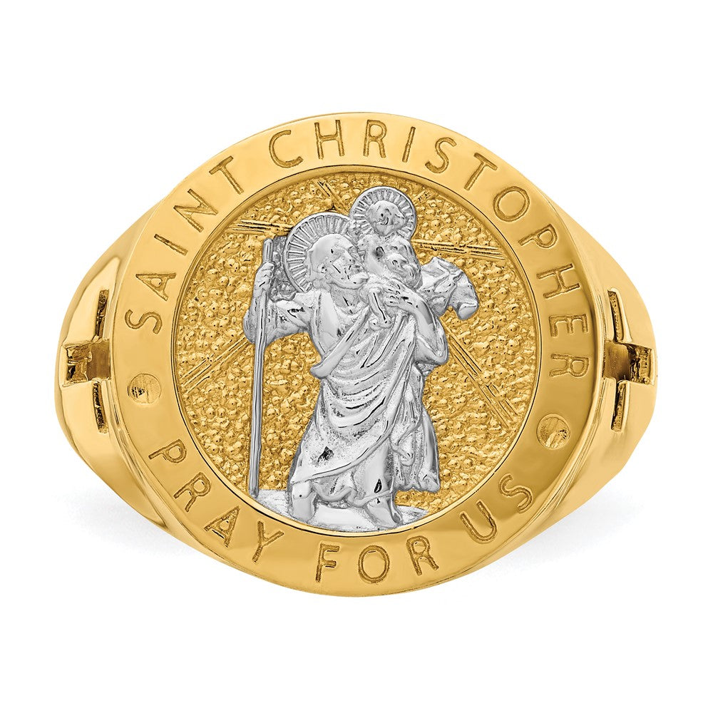14K w/Rhodium Saint Christopher Ring