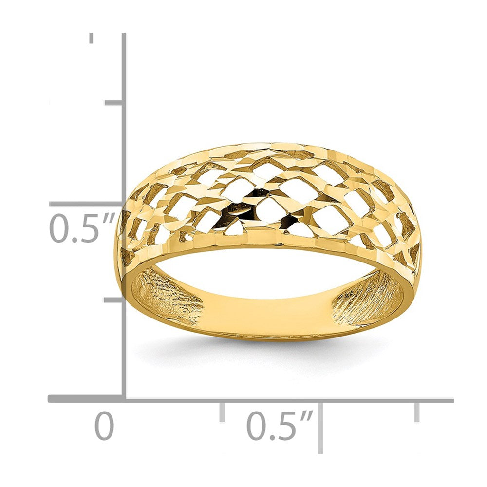 14K Solid D/C Woven Pattern Dome Ring