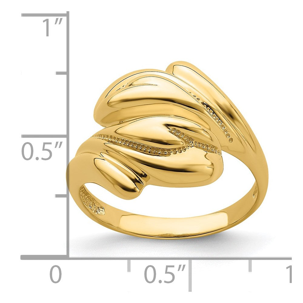 14k Polished Beaded Swirl Crossover Ring