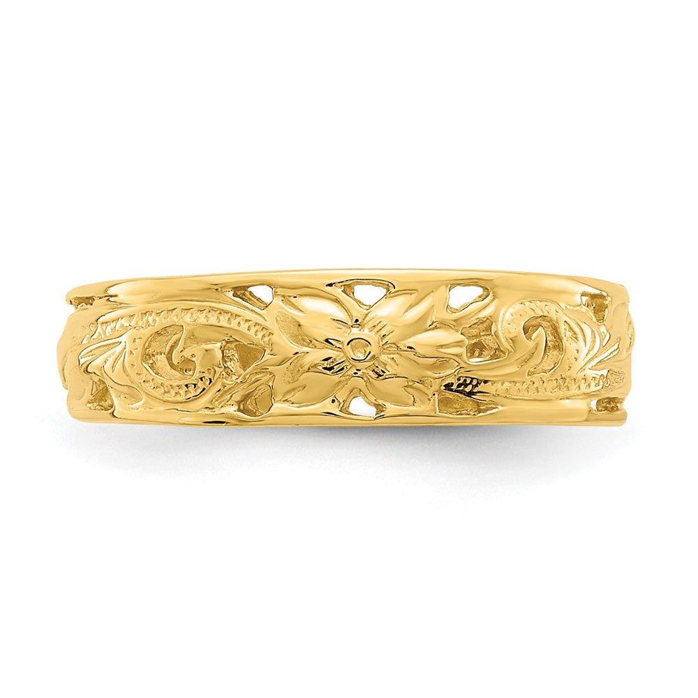 14k Adjustable Flower w/ Leaf Trim Toe Ring