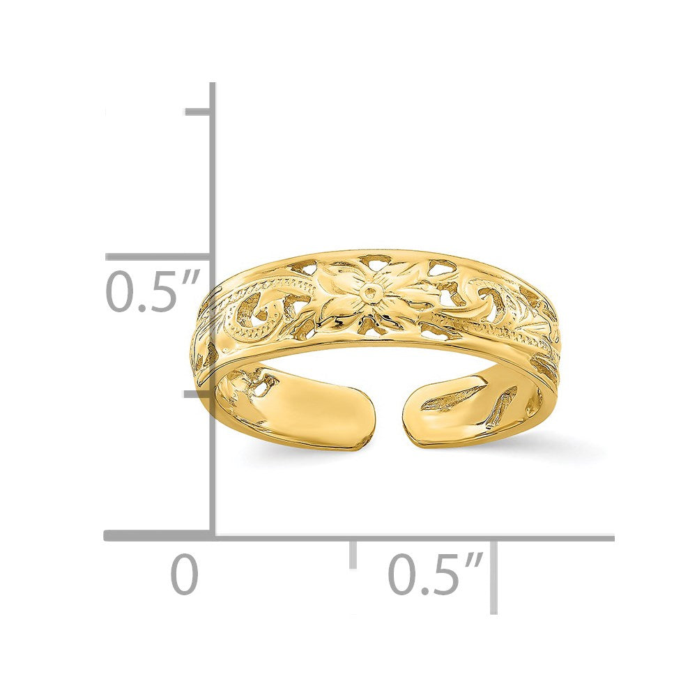 14k Adjustable Flower w/ Leaf Trim Toe Ring