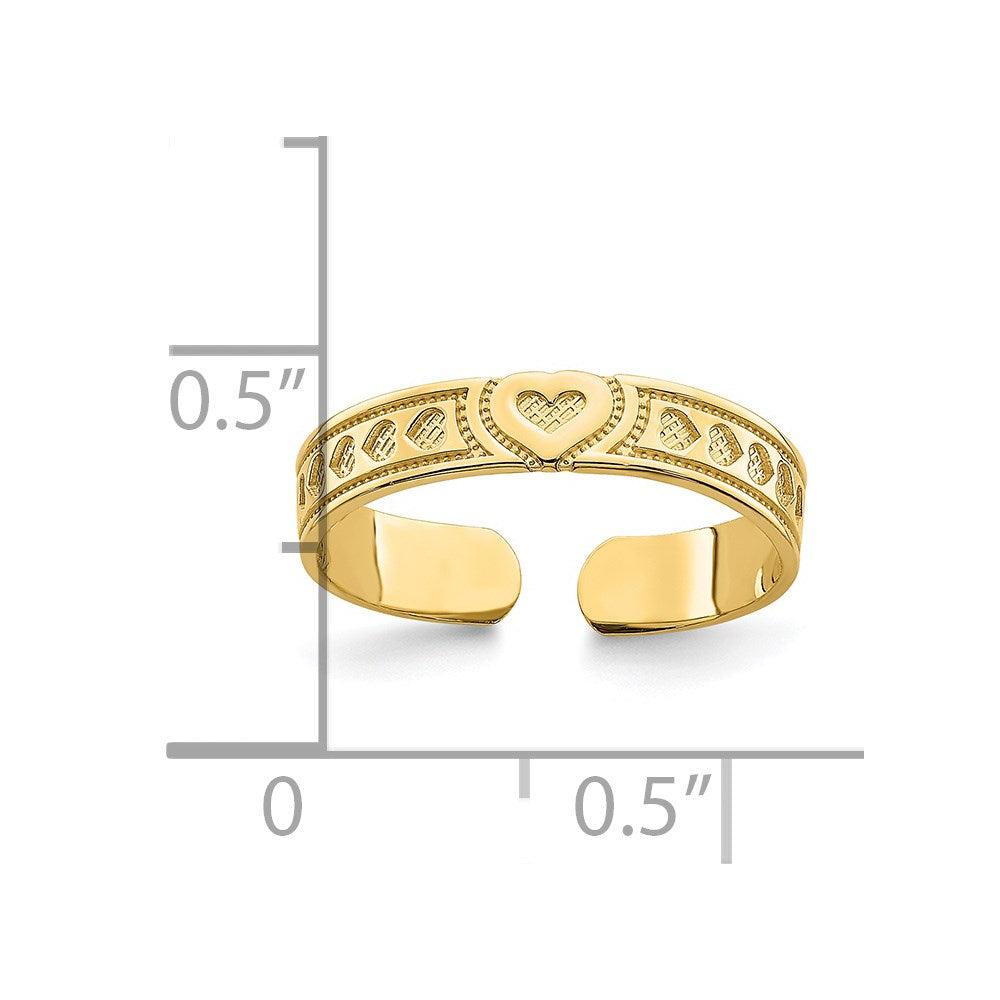 14k Engraved Heart Design Adjustable Toe Ring