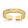 14k Engraved Heart Design Adjustable Toe Ring