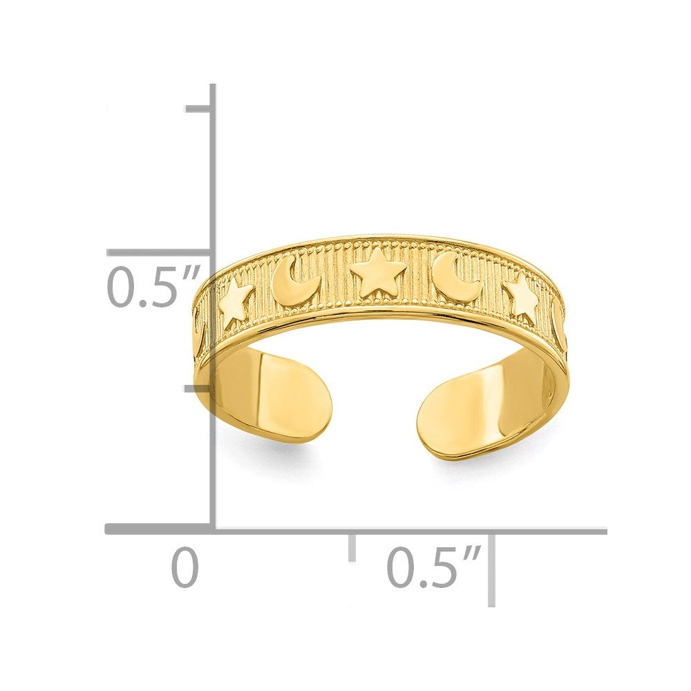 14K Star and Moon Adjustable Toe Ring