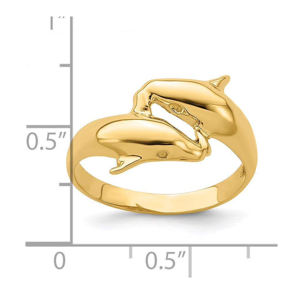 14k Polished Double Dolphin Ring