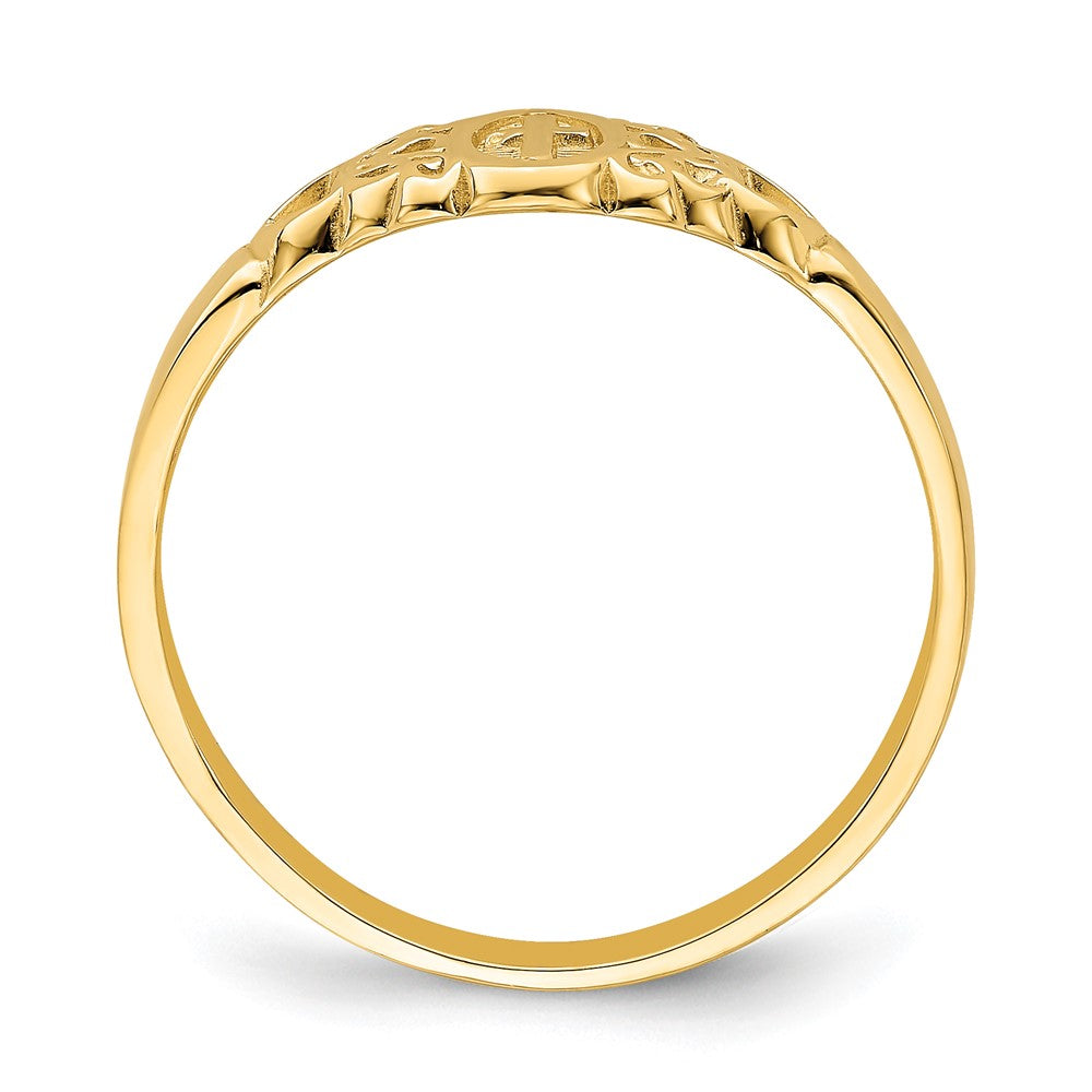 14K Cross Inside Oval W/Scroll and Heart Ring