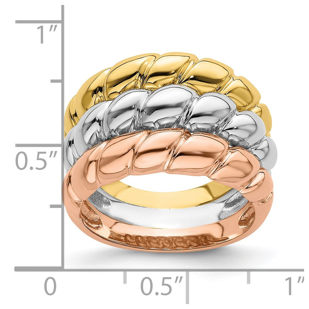 14k Tri-Color Triple Shrimp Band